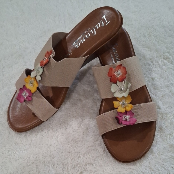 Italina Cream and Pink Sandals Floral Slip-On - Picture 1 of 7